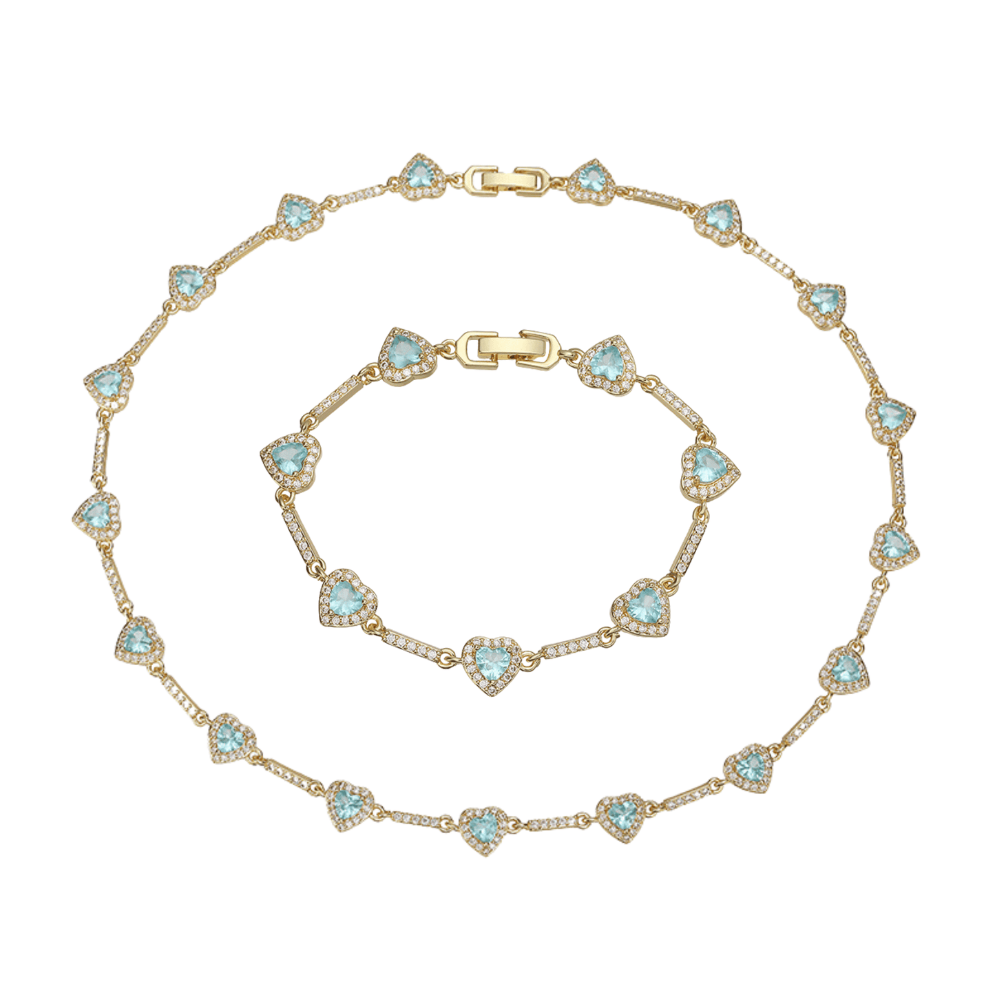 “Heartline” Gold-Tone Brass Colorful Zircon Heart Jewelry Set