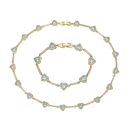“Heartline” Gold-Tone Brass Colorful Zircon Heart Jewelry Set