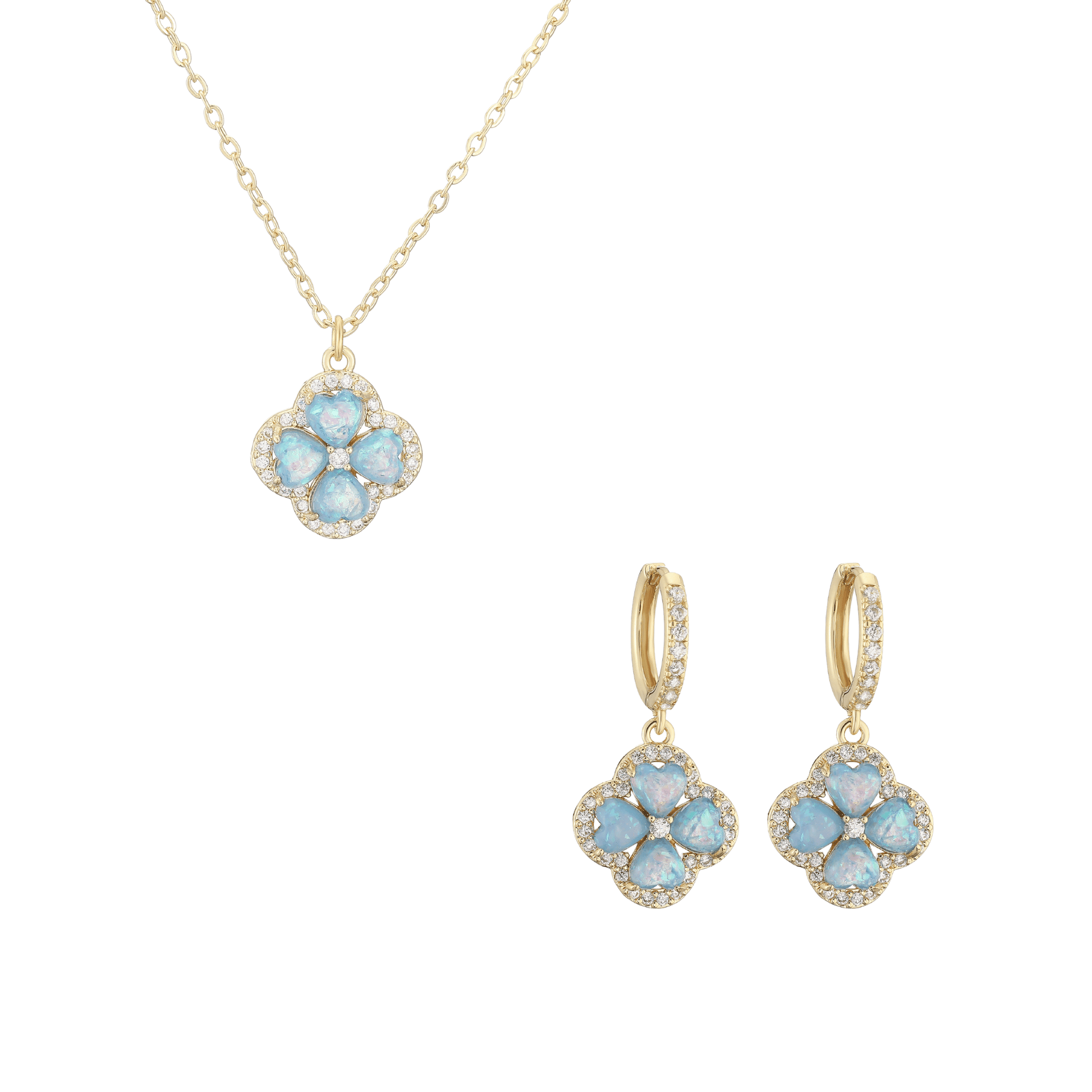 “Clover Bloom” Gold-Tone Brass Colorful Zircon Clover Jewelry Set