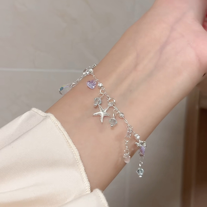 “Island Drizzle” Silver-Plated Starfish Tassel Jewelry Set (Necklace & Bracelet)
