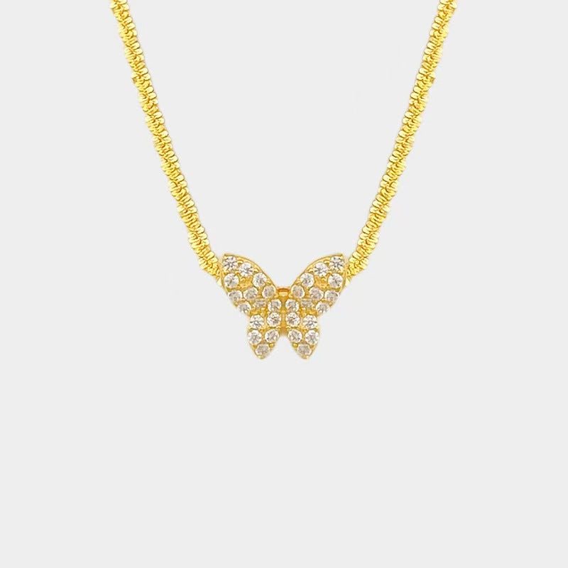 “Starlit Papillon” S925 Sterling Silver Butterfly Necklace