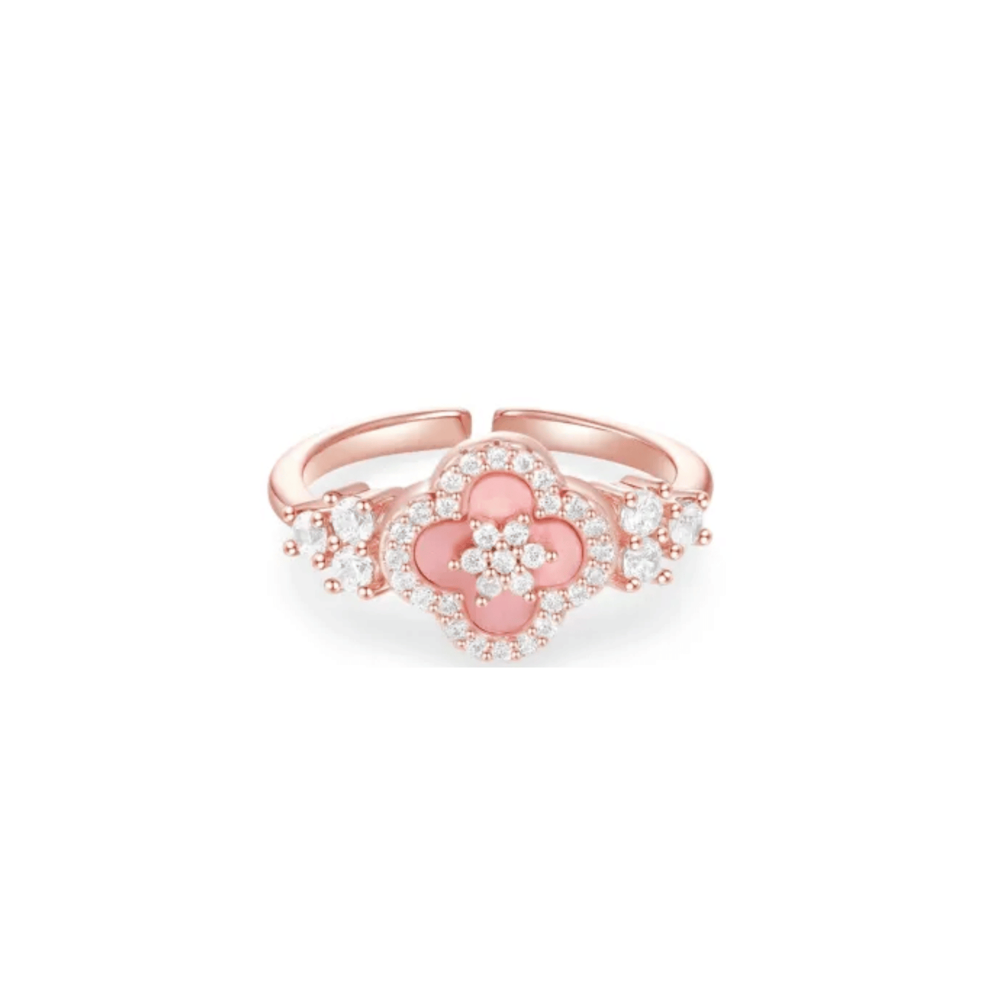 "Spring Blossom Promise" Pink Clover Mother-of-Pearl Jewelry Set | Necklace, Bracelet, Ring & Earrings, 925 Sterling Silver