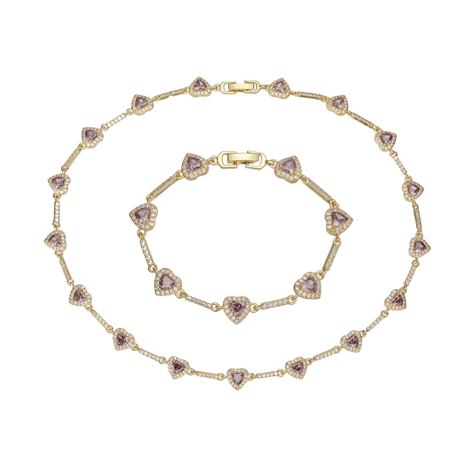 “Heartline” Gold-Tone Brass Colorful Zircon Heart Jewelry Set