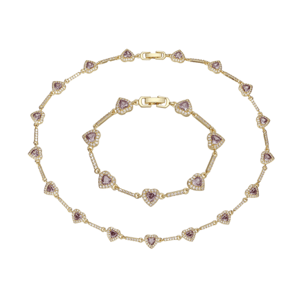 “Heartline” Gold-Tone Brass Colorful Zircon Heart Jewelry Set