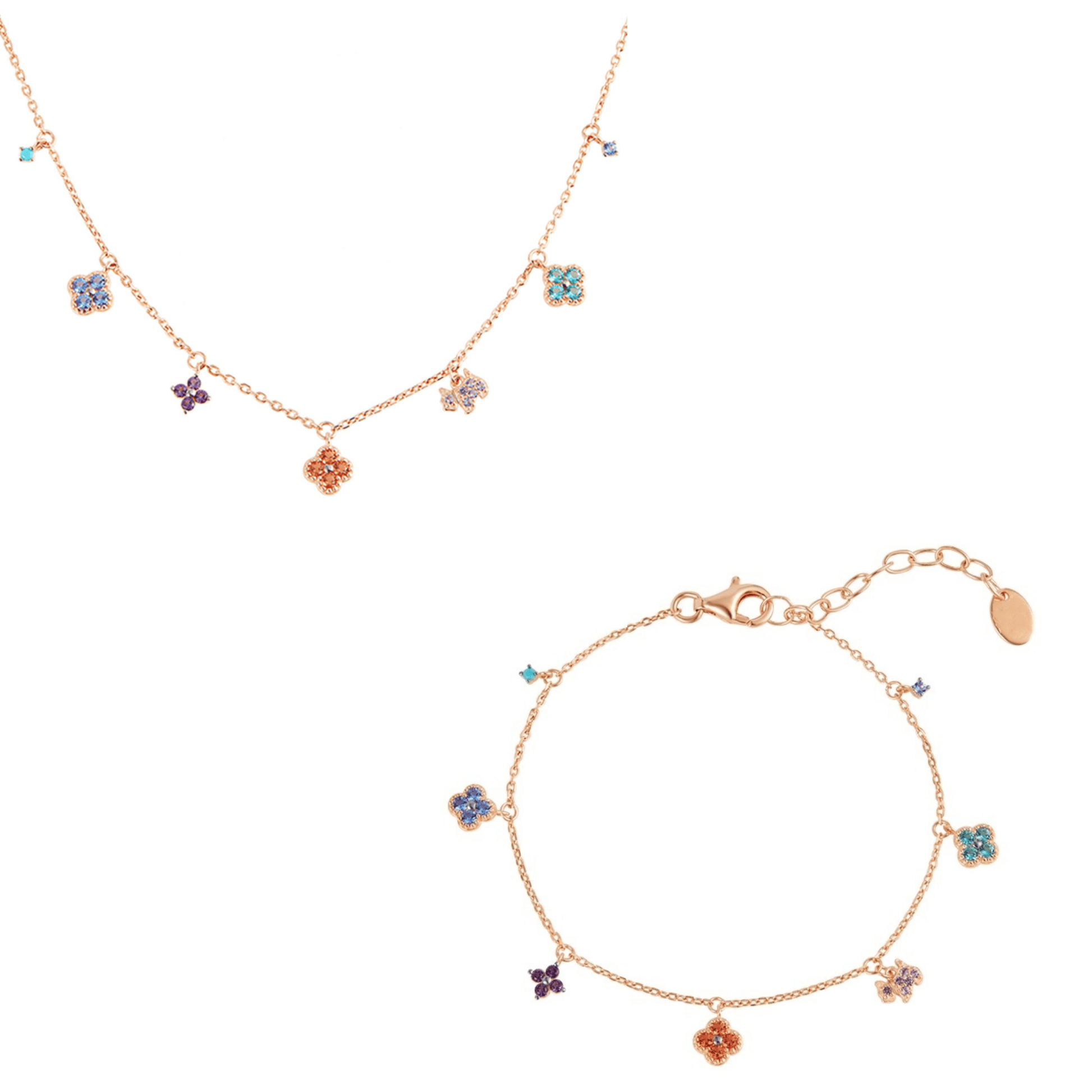 “Lucky Clover Garden” Sterling Silver Gemstone Necklace & Bracelet Set