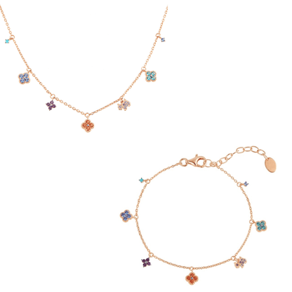 “Lucky Clover Garden” Sterling Silver Gemstone Necklace & Bracelet Set