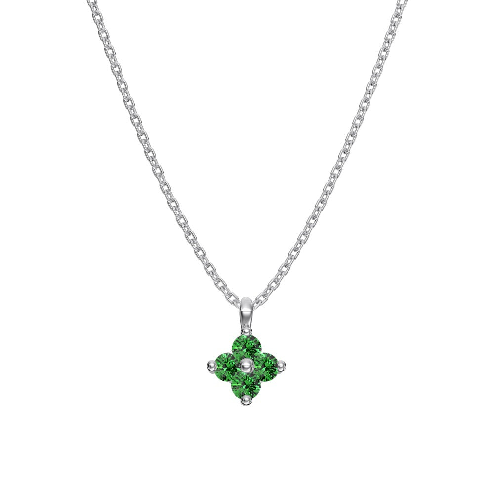 "Birthstone Clover" 925 Sterling Silver Four-Leaf Pendant Necklace