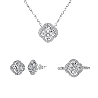“Everluck Petal” 925 Sterling Silver Four-Petal Zircon Jewelry Set