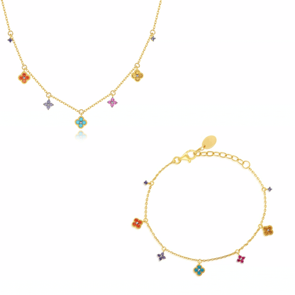 “Lucky Clover Garden” Sterling Silver Gemstone Necklace & Bracelet Set