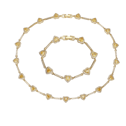 “Heartline” Gold-Tone Brass Colorful Zircon Heart Jewelry Set