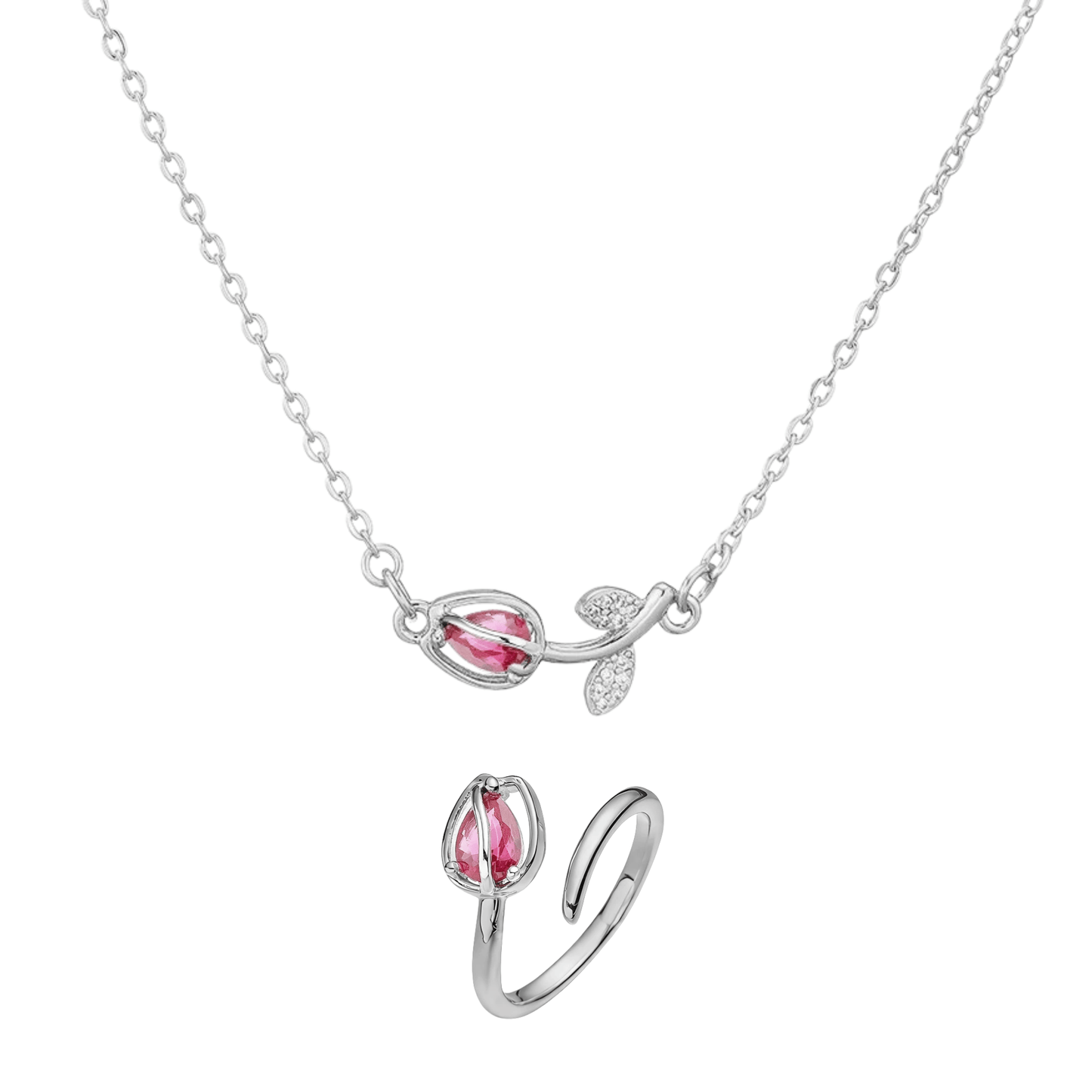 Tulip Éclat Brass Genuine Gold-Plated 3A Zircon Floral Necklace & Ring Set