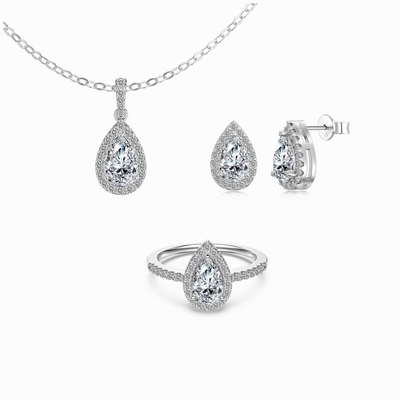 “Lumière Drop” 925 Sterling Silver Moissanite Tear Drop Jewelry Set