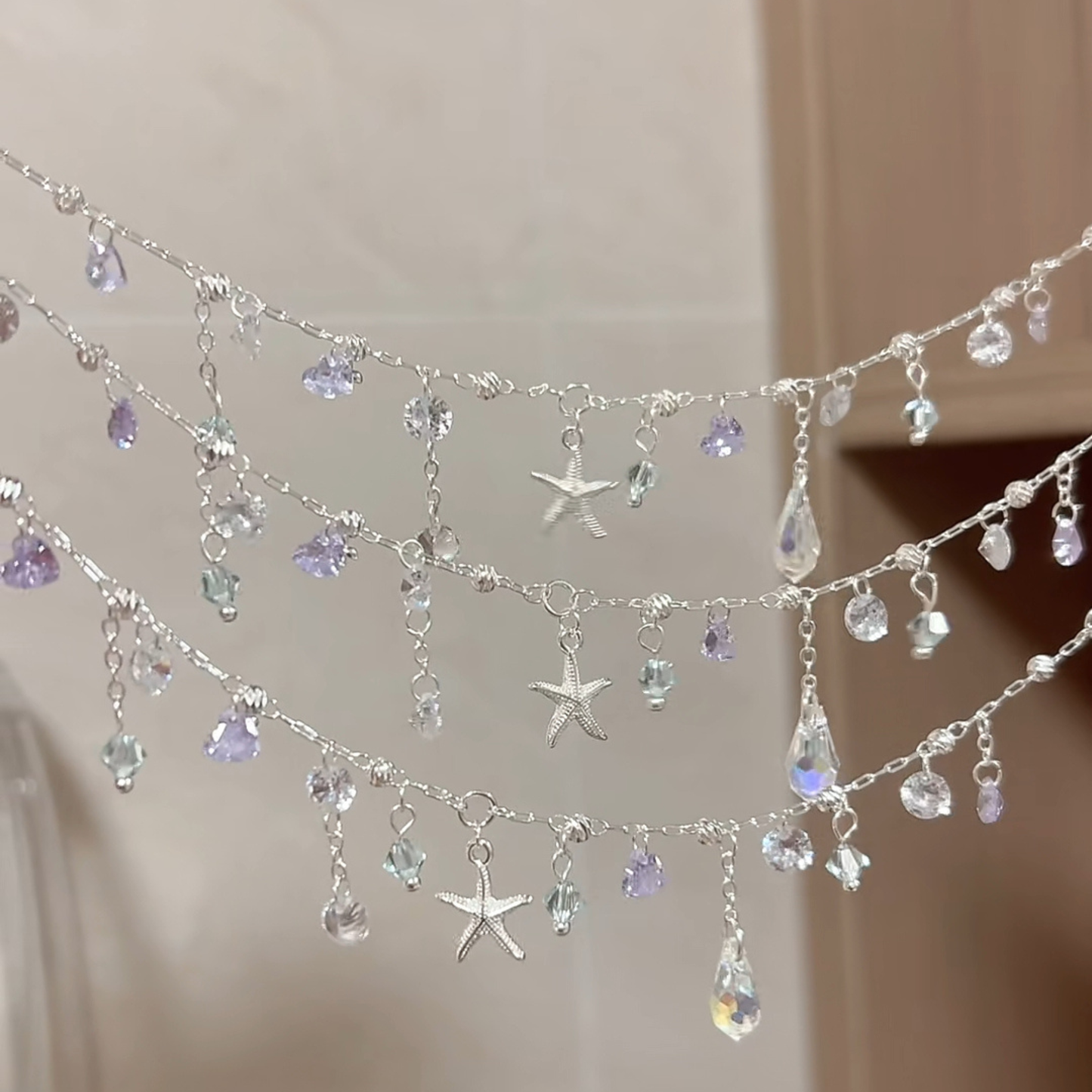 “Island Drizzle” Silver-Plated Starfish Tassel Jewelry Set (Necklace & Bracelet)
