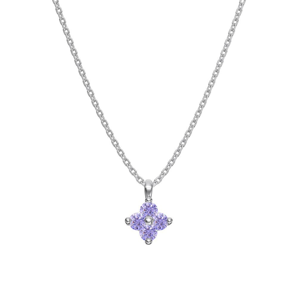 "Birthstone Clover" 925 Sterling Silver Four-Leaf Pendant Necklace
