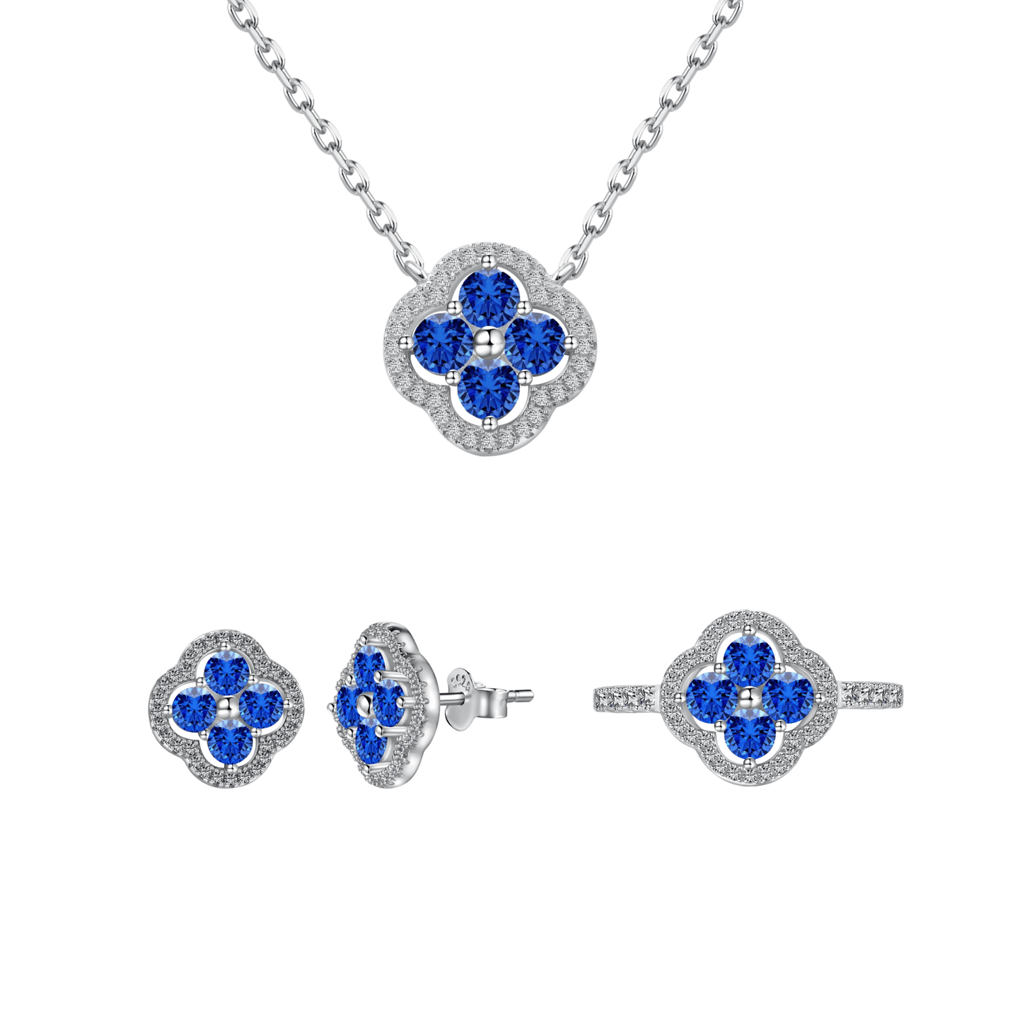 “Everluck Petal” 925 Sterling Silver Four-Petal Zircon Jewelry Set