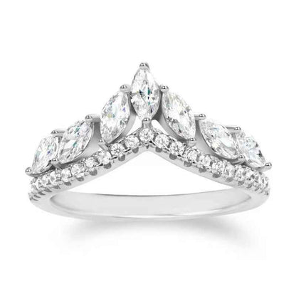 “Laurel Tiara” S925 Sterling Silver Marquise Crown Band Ring