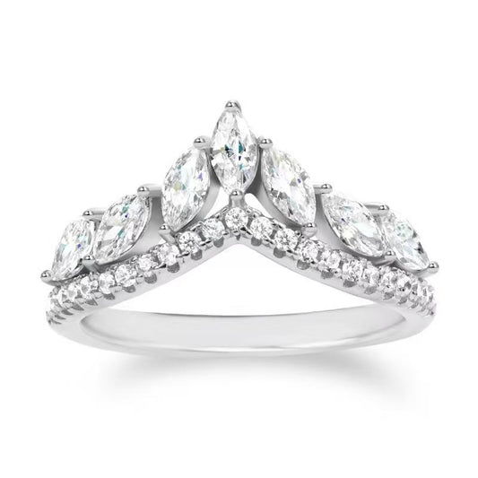 “Laurel Tiara” S925 Sterling Silver Marquise Crown Band Ring
