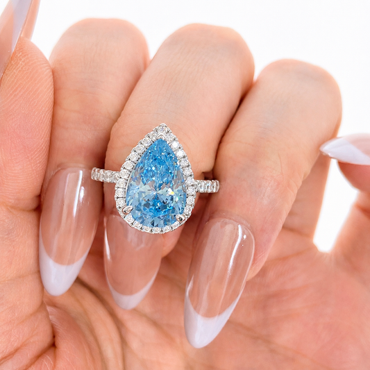 “Aqua Marquis” S925 Sterling Silver Pear-Cut High Carbon Diamond Ring