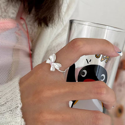 "Sweet Charm" 925 Sterling Silver Ring – Pink Zircon, Bow & Heart Designs