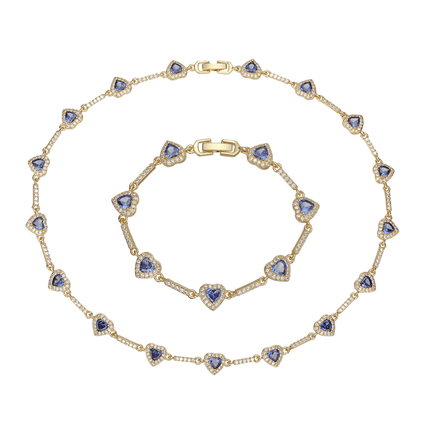 “Heartline” Gold-Tone Brass Colorful Zircon Heart Jewelry Set