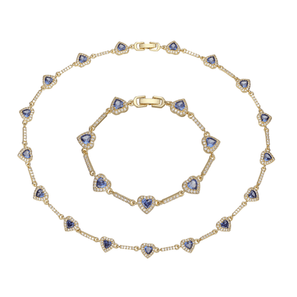 “Heartline” Gold-Tone Brass Colorful Zircon Heart Jewelry Set