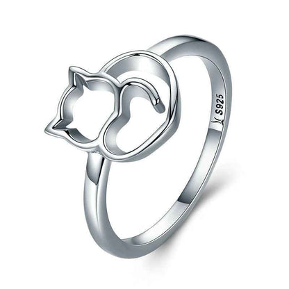 "Whispering Cat" 925 Sterling Silver Openwork Cat Ring – Minimalist & Playful