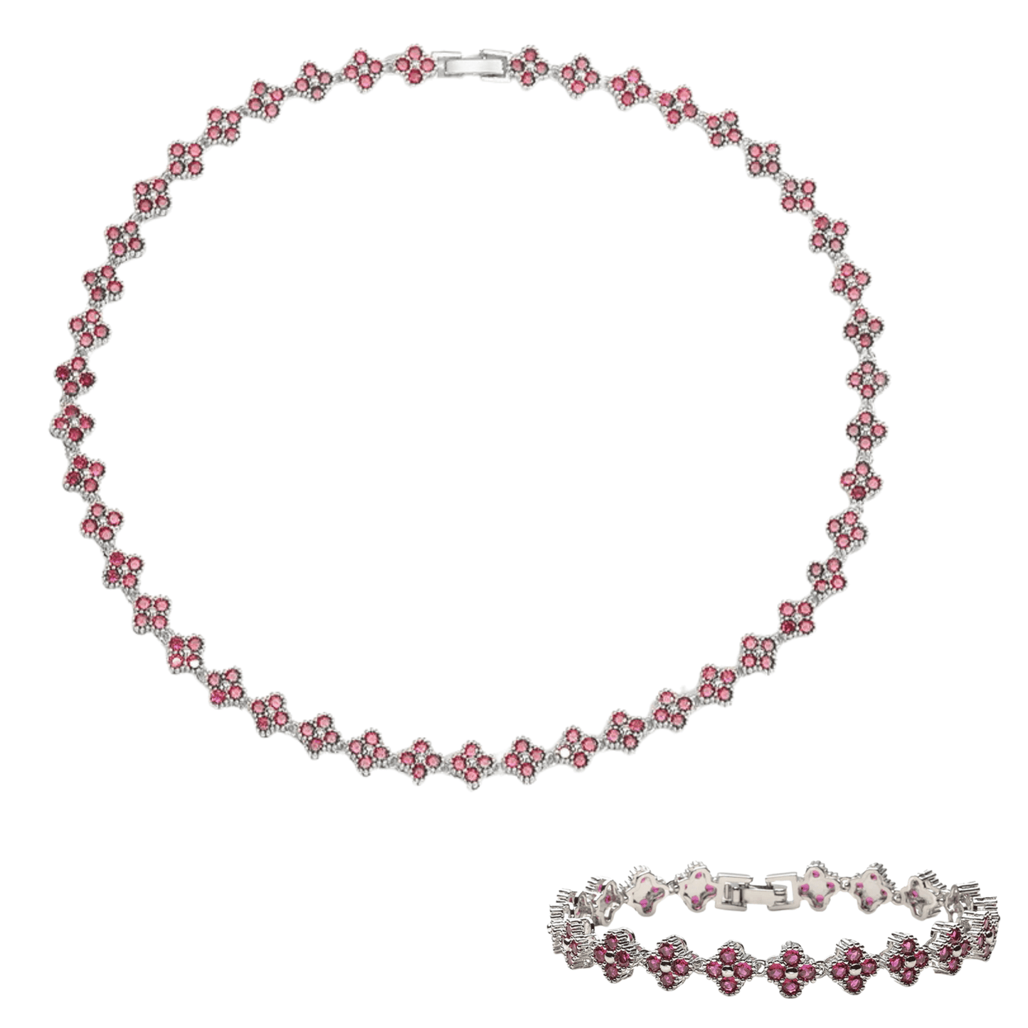 Clover Royale Brass 18K Gold-Plated 3A Zircon Floral Necklace & Bracelet Set