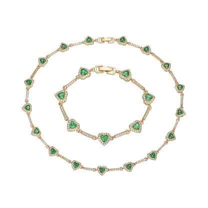 “Heartline” Gold-Tone Brass Colorful Zircon Heart Jewelry Set