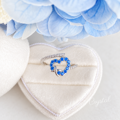 “Always Us” S925 Sterling Silver Blue Zircon Heart Adjustable Ring