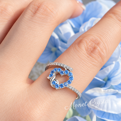 “Always Us” S925 Sterling Silver Blue Zircon Heart Adjustable Ring
