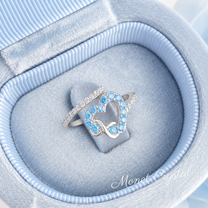 “Always Us” S925 Sterling Silver Blue Zircon Heart Adjustable Ring