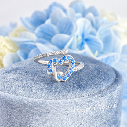 “Always Us” S925 Sterling Silver Blue Zircon Heart Adjustable Ring
