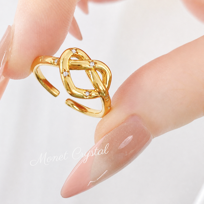 “Always Us” S925 Sterling Silver Intertwined Heart Adjustable Ring