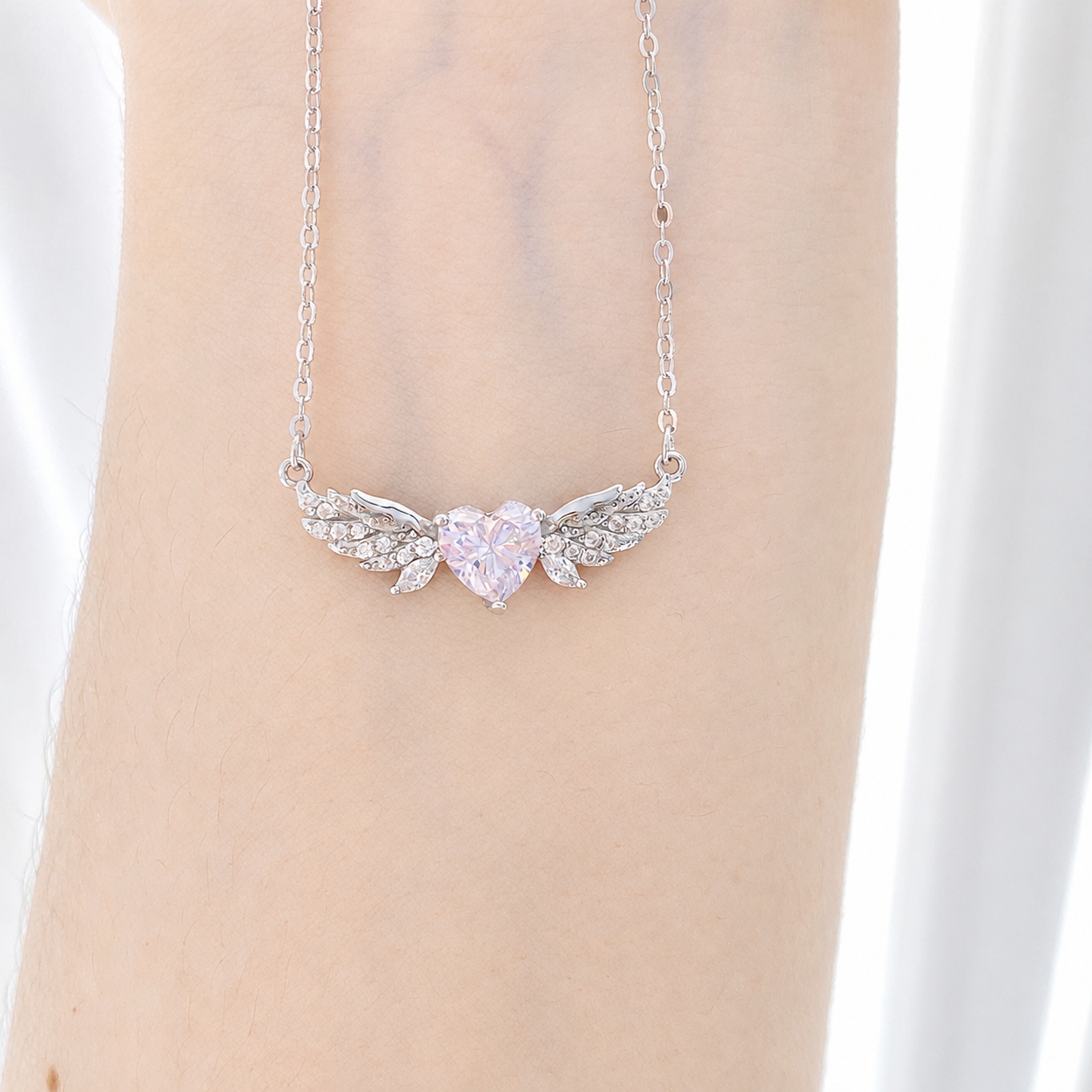 “Angel Aura” S925 Sterling Silver Angel Wing Heart UV Color-Changing Necklace