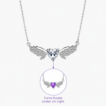 “Angel Aura” S925 Sterling Silver Angel Wing Heart UV Color-Changing Necklace