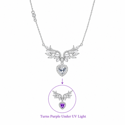 “Angel Aura” S925 Sterling Silver Angel Wing Heart UV Color-Changing Necklace