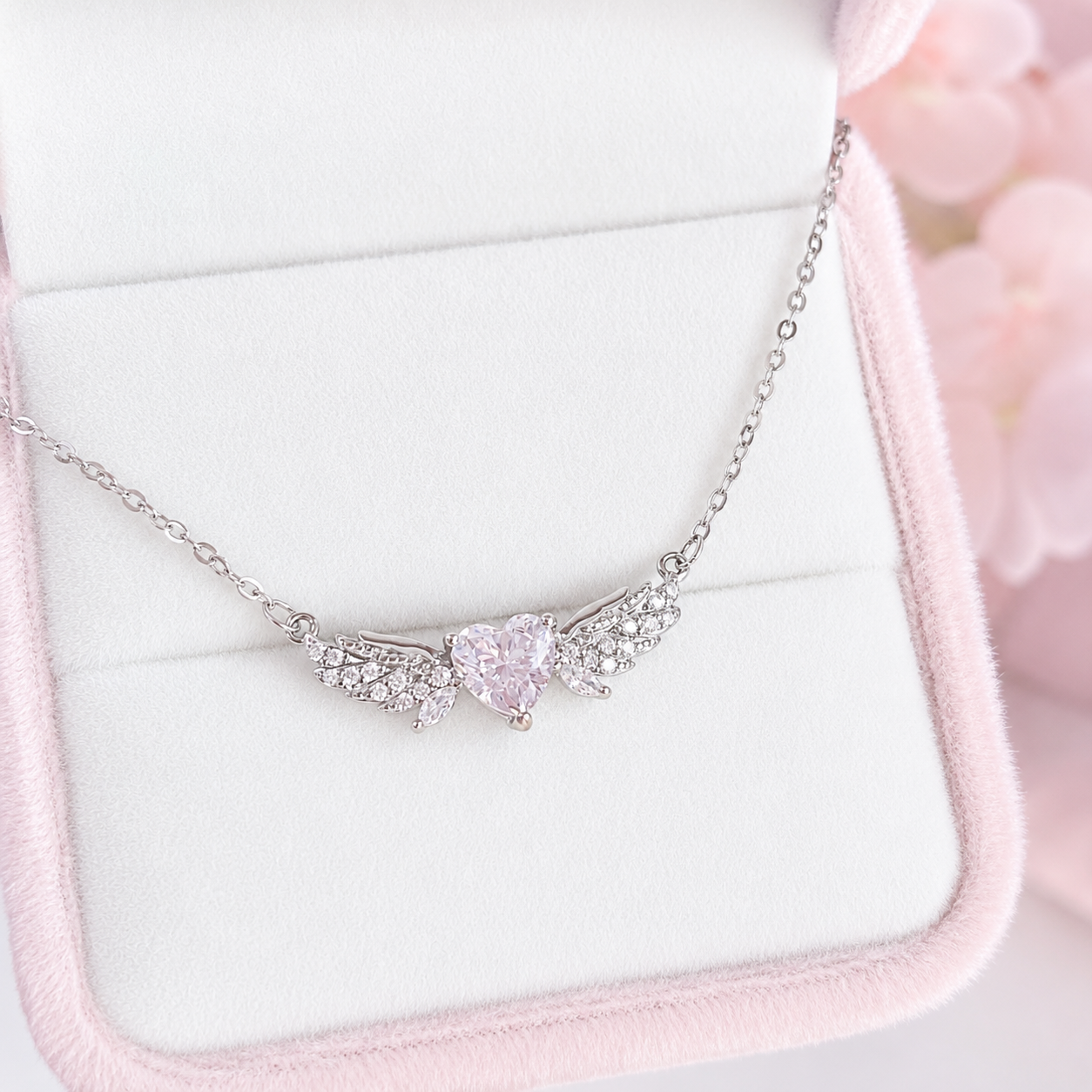 “Angel Aura” S925 Sterling Silver Angel Wing Heart UV Color-Changing Necklace
