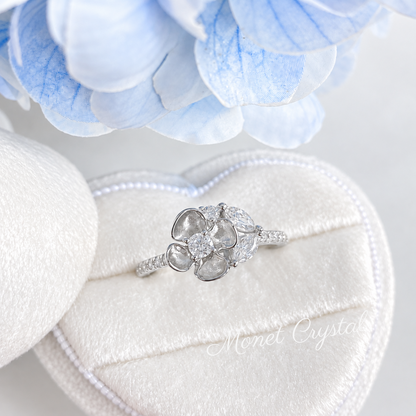 “April Letter” S925 Sterling Silver Zircon Clover Necklace & Ring Set