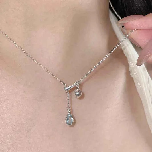 "Aqua Drop Tear" 925 Sterling Silver Aquamarine Necklace – Adjustable & Ocean-Fresh