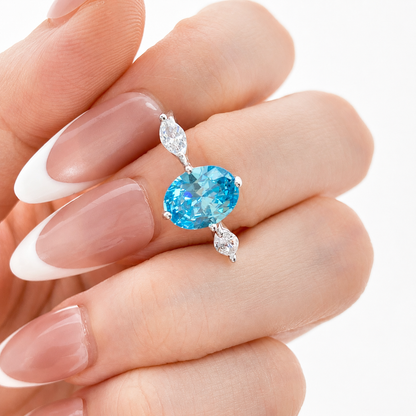 “Aqua Radiance” S925 Sterling Silver 2CT Aquamarine High Carbon Diamond Ring