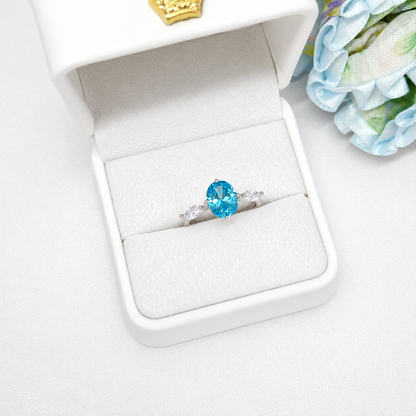 “Aqua Radiance” S925 Sterling Silver 2CT Aquamarine High Carbon Diamond Ring