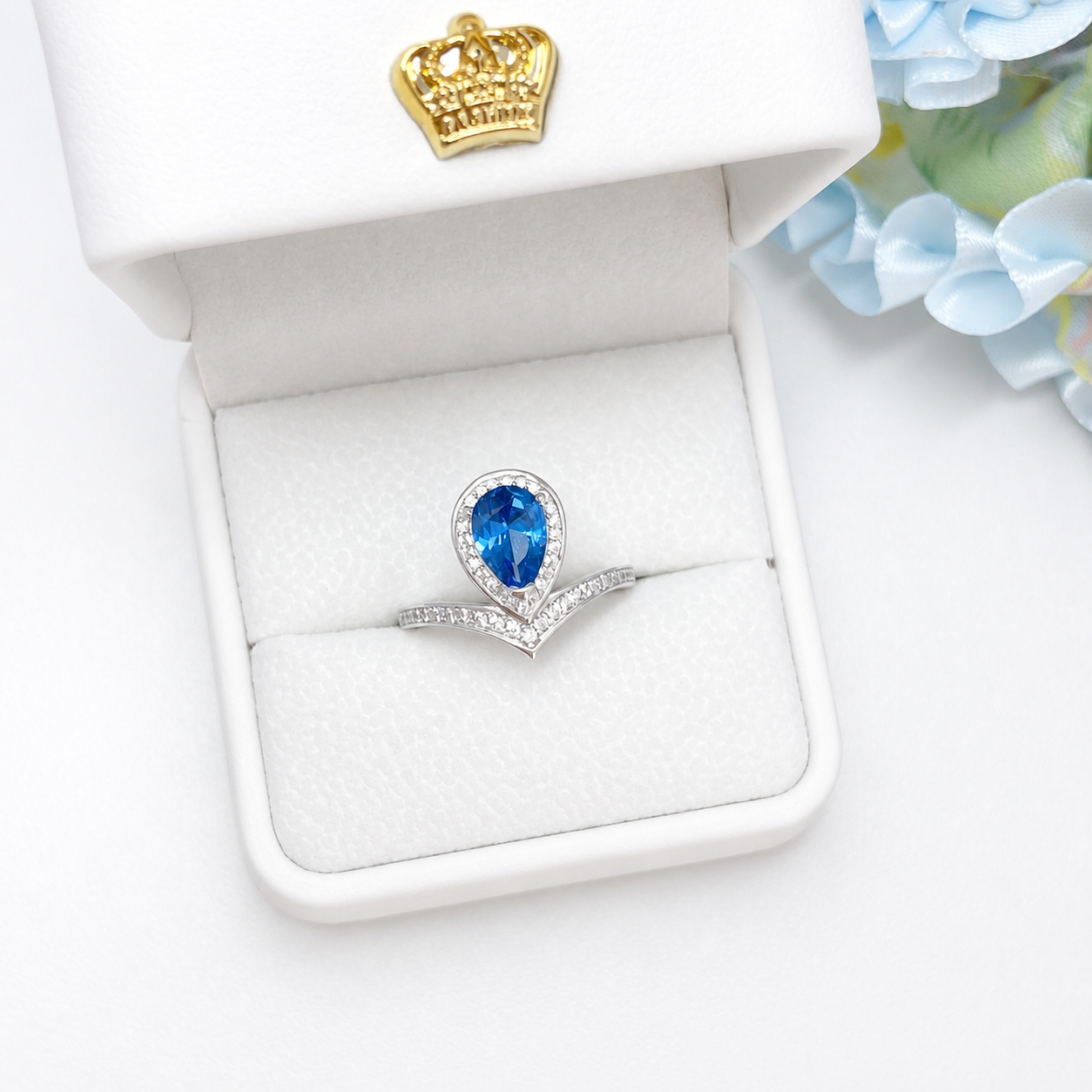 “Aqua Tiara” S925 Sterling Silver 2CT Aquamarine Blue High Carbon Diamond Crown Ring