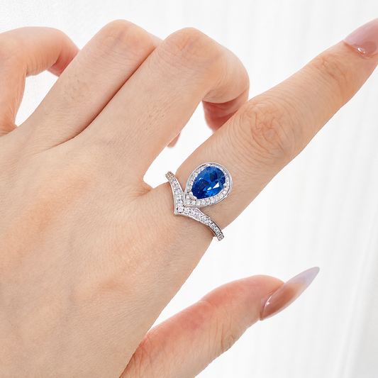 “Aqua Tiara” S925 Sterling Silver 2CT Aquamarine Blue High Carbon Diamond Crown Ring
