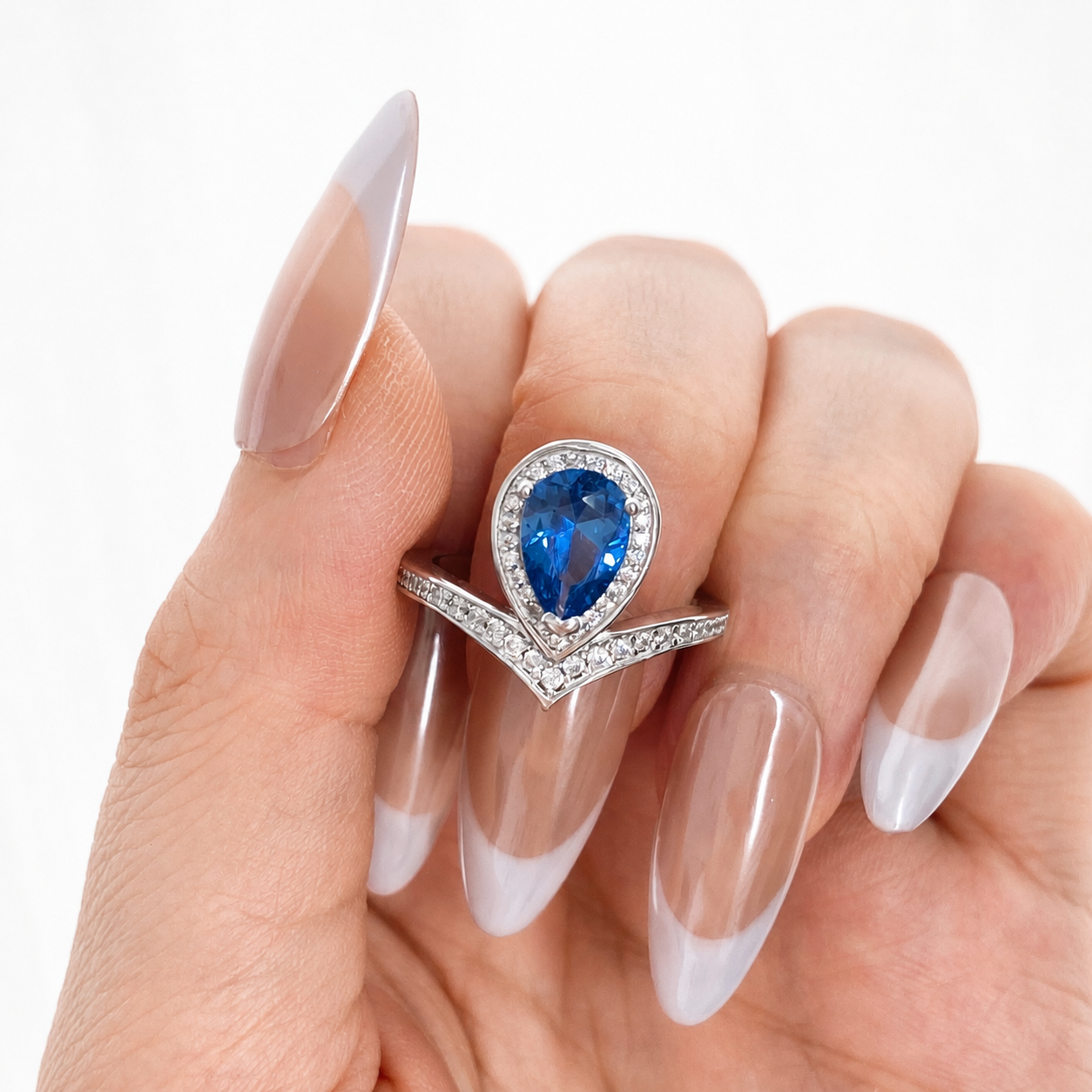 “Aqua Tiara” S925 Sterling Silver 2CT Aquamarine Blue High Carbon Diamond Crown Ring
