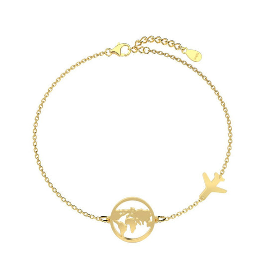 “Around the World” · S925 Sterling Silver Travel Bracelet｜Globe & Airplane Design