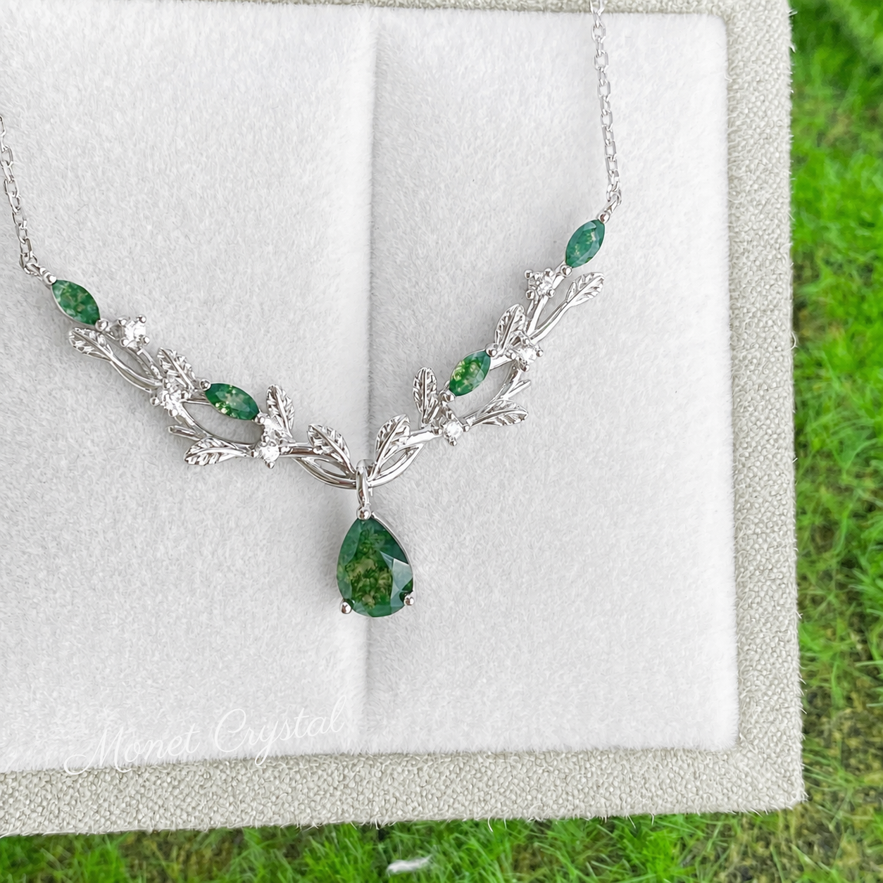 “Athena Wreath” S925 Sterling Silver Moss Agate Olive Branch Jewelry Set