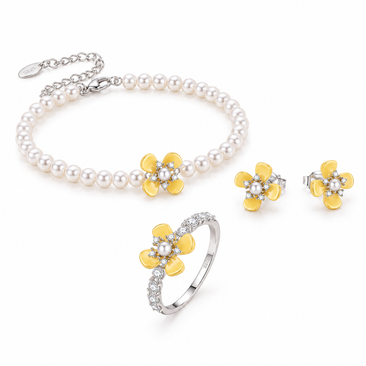 “Autumn Scent” S925 Sterling Silver Osmanthus Pearl Zircon Jewelry Set