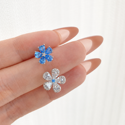 “Azure Bloom” S925 Sterling Silver Blue & White Zircon Double Flower Adjustable Ring