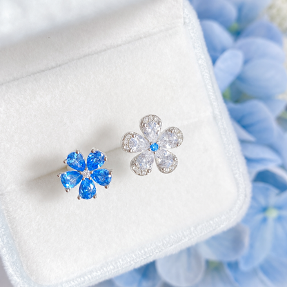 “Azure Bloom” S925 Sterling Silver Blue & White Zircon Double Flower Adjustable Ring