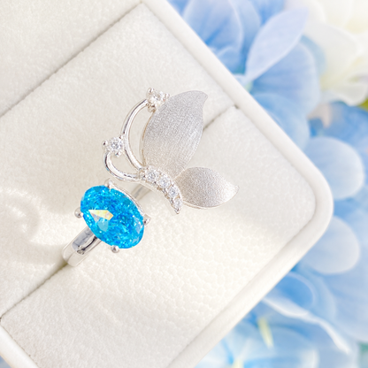 “Azure Flutter” S925 Sterling Silver Blue Butterfly Ring & Necklace Set